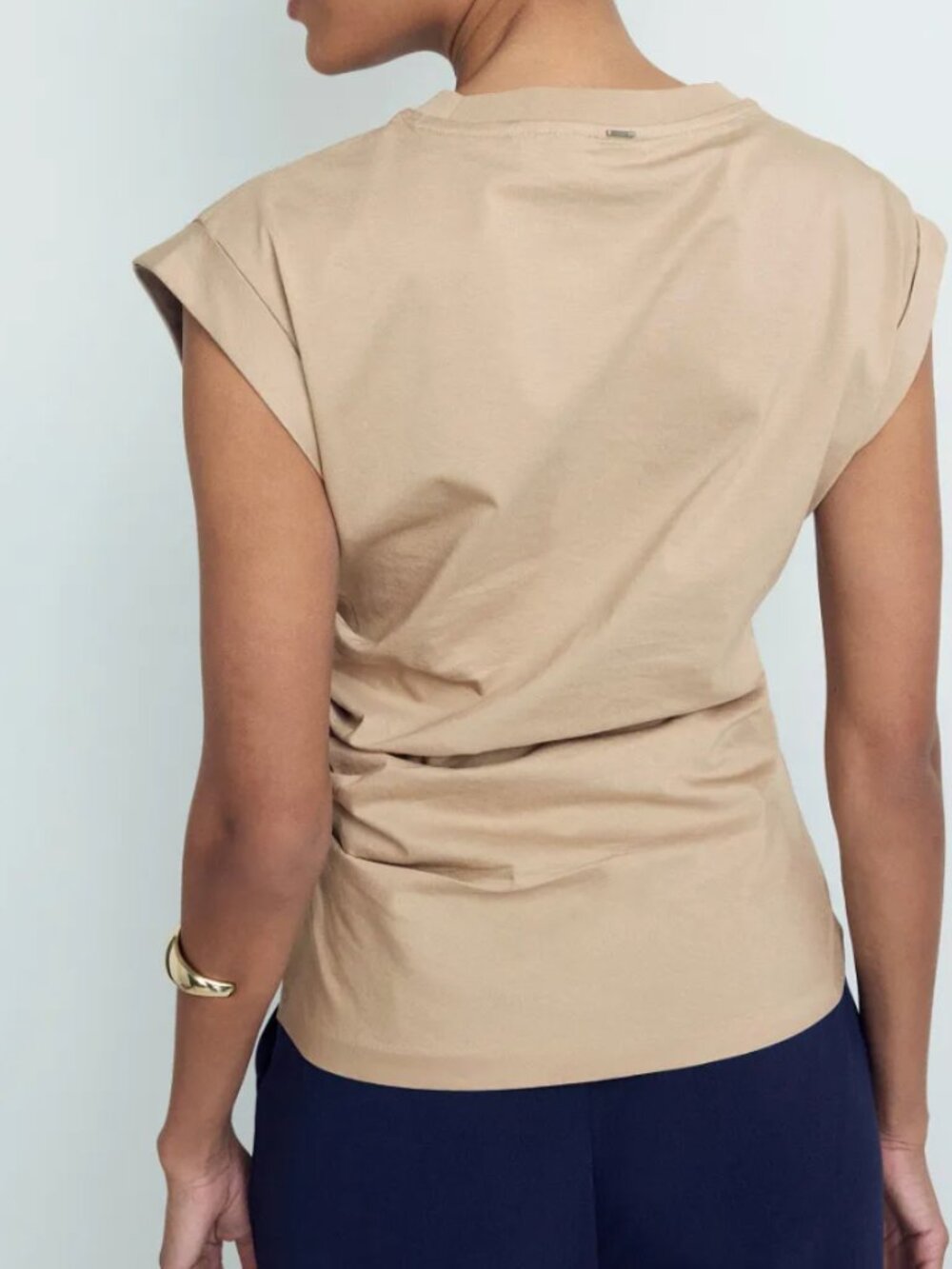 BOSS Hugo Boss/ RTR Epka Ruched Cotton Top – Light Beige/Pumice – S- MSRP $139 - Picture 2 of 16